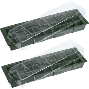 2x stuks kweekbakjes/kweekkastjes met deksel 10 x 49 x 15 cm - Inclusief tray met 27 kweekpotjes per kweekbak
