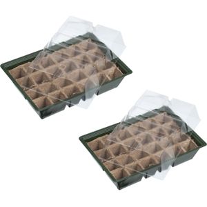 3x stuks kweekbakjes/kweekkastjes met deksel 14 x 33 x 23 cm - Inclusief houtvezel tray met 24 kweekpotjes per kweekbak