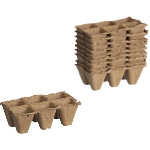 30x stuks Houtvezel kweekpotjes/stekpotjes trays met 6 vakjes 5 x 5 cm - Kweekbak accessoires