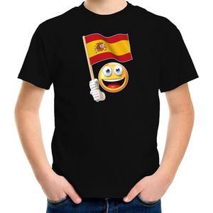 Spanje fan shirt met emoticon en Spaans zwaaivlaggetje zwart voor kinderen
