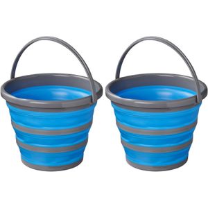 2x stuks opvouwbare emmers blauw/grijs 10 liter - Emmers