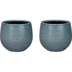 Mica Decorations Bloempot - Set van 3x stuks - midnight blauw - keramiek - 14 x 12 cm - plantenpotten