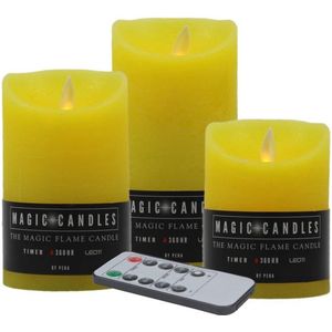Kaarsen set van 3x Stuks LED Stompkaarsen Geel met Afstandsbediening - Woondecoratie
