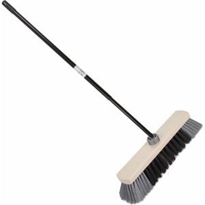 Houten binnenbezem synthetisch 29 cm inclusief metalen telescoopsteel zwart/grijs 80 - 130 cm - Zachte kamerbezems
