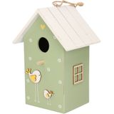 2x stuks nestkast/vogelhuisje hout groen met wit dak 15 x 12 x 22 cm