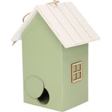 2x stuks nestkast/vogelhuisje hout groen met wit dak 15 x 12 x 22 cm