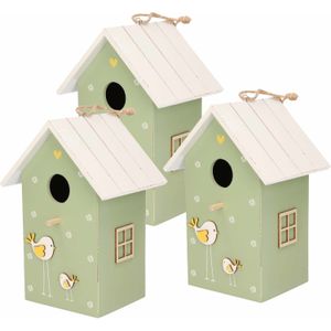 3x stuks nestkast/vogelhuisje hout groen met wit dak 15 x 12 x 22 cm - Vogelhuisjes