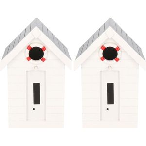 2x stuks houten vogelhuisje/nestkastje wit 21 cm - Tuindecoratie strandhuis vogelhuisjes