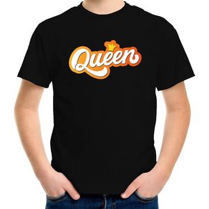 Queen koningsdag t-shirt - zwart - kinderen meisjes - koningsdag shirt kleding outfit 110 116
