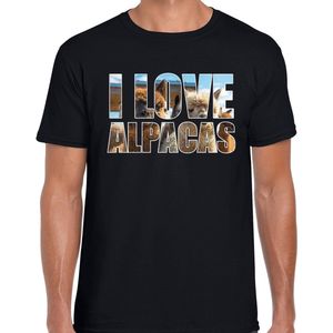 Tekst shirt I love alpacas foto zwart voor heren - cadeau t-shirt alpacas liefhebber