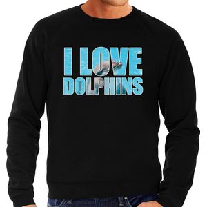 Tekst - Sweater - Zwart - Katoen - I Love Dolphins - Dieren Foto