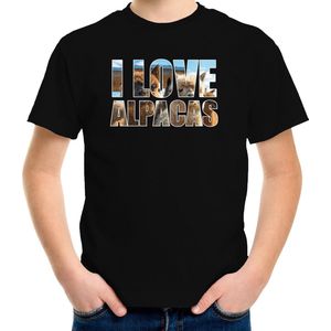 Tekst t-shirt I love alpacas met dieren foto van een alpaca zwart voor kinderen - T-shirts