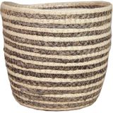 Set van 2x stuks naturel grijs rotan planten/bloemen pot mand van gedraaid jute/riet/zeegras H16 en D19 cm - plastic binnenkant