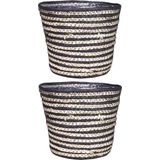 Set van 3x stuks naturel zwart rotan planten/bloemen pot mand van gedraaid jute/riet/zeegras H14 en D17.5 cm - plastic binnenkant