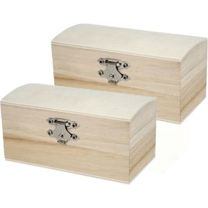 Houten schatkistje onbedrukt - 6x stuks - 11 x 6 x 6 cm - Knutsel juwelen of tanden kistje - Opslag
