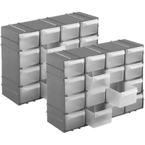 4x Stuks Grijze Staande Opbergboxen/Sorteerboxen met 16 Vakken 22 cm - Gereedsschapskist