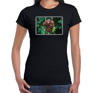 Dieren shirt met apen foto - zwart - voor dames - natuur Orang Oetan aap cadeau t-shirt kleding