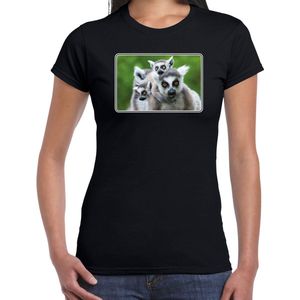 Dieren t-shirt met maki apen foto zwart voor dames - T-shirts