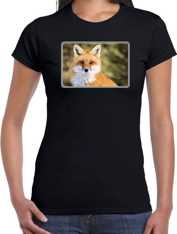 Dieren shirt met vossen foto - zwart - voor dames - natuur vos cadeau t-shirt kleding
