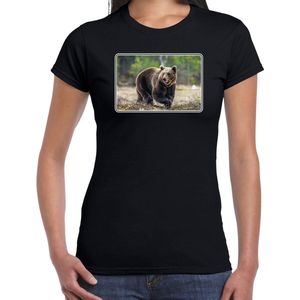 Dieren shirt met beren foto - zwart - voor dames - natuur beer cadeau t-shirt kleding