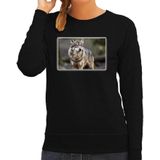 Dieren sweater / trui met wolven foto zwart voor dames
