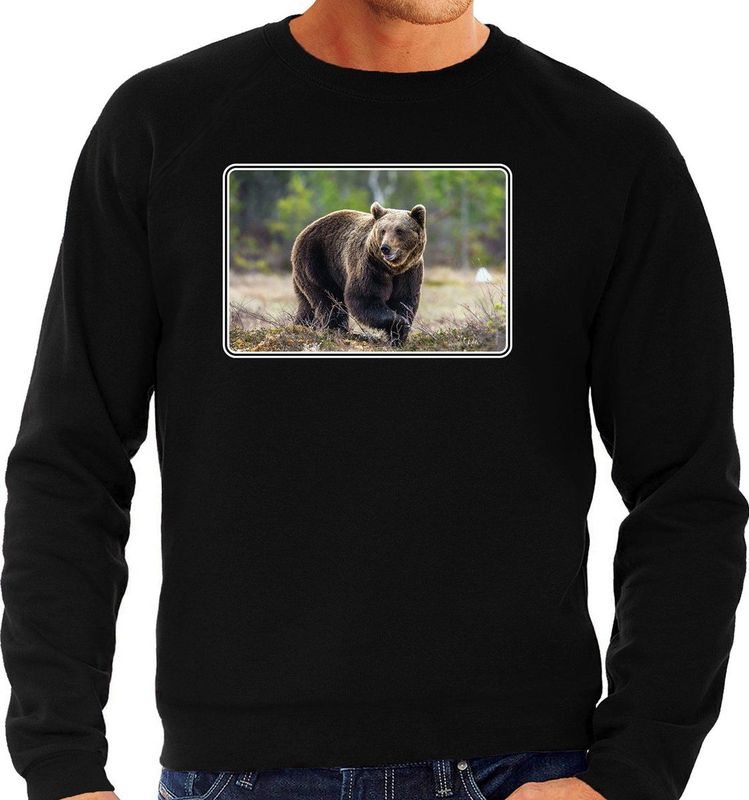 Dieren sweater / trui met beren foto zwart voor heren - Sweaters