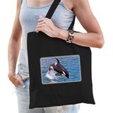 Dieren tasje met orka walvissen foto - zwart - voor volwassenen - natuur / orka cadeau tas