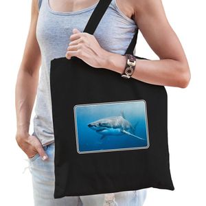 Dieren tasje met haaien foto - zwart - voor volwassenen - natuur / haai cadeau tas
