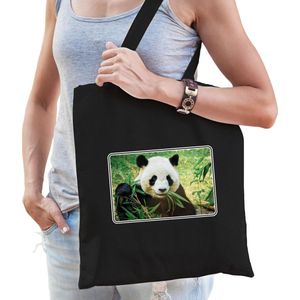 Dieren tasje met pandaberen foto - zwart - voor volwassenen - natuur / panda cadeau tas