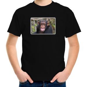Dieren shirt met apen foto - zwart - voor kinderen - natuur Chimpansee aap cadeau t-shirt 110 116