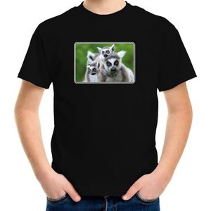 Dieren t-shirt met maki apen foto zwart voor kinderen - T-shirts