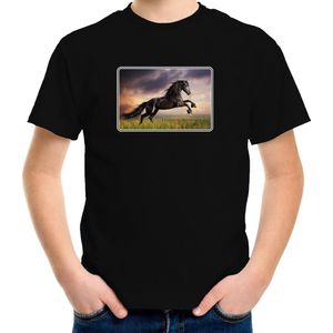 Dieren shirt met paarden foto - zwart - voor kinderen - natuur paard cadeau t-shirt 110 116