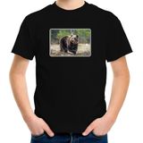 Dieren shirt met beren foto - zwart - voor kinderen - natuur beer cadeau t-shirt 110 116