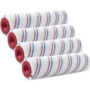 Set van 4x stuks muur vacht anti-spat verfrollers polyester microvezel pluisvrij 6,6 x 18 cm - Verfspullen - Schildersbenodigheden