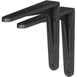 8x stuks plankdragers aluminium zwart gemoffeld 14 x 11,5 cm - schapdragers - planksteun / planksteunen / wandplankdragers