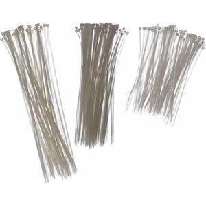 Kabelbinders/tie-wraps pakket wit 250x stuks in 3 verschillende formaten 18 cm(100x) - 28 cm(100x) - 40 cm(50x)