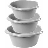 Combi set van 3x stuks ronde afwasteiltjes/afwasbakken in het zilver 3, 6 en15 liter - Kunststof - Schoonmaak/huishouden