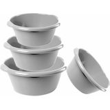 Combi set van 4x stuks ronde afwasteiltjes/afwasbakken in het zilver 3, 6, 10 en 15 liter - Kunststof - Schoonmaak/huishouden
