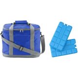 Koeltas van 25 x 20 x 35 cm blauw/grijs met 6x stuks koelelementen - 17 liter inhoud - Koeltassen compleet