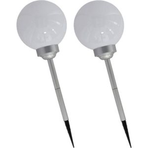 Set van 2x stuks solar tuinlampen/prikspots grote bol op zonne-energie 56 cm - Prikspots tuinverlichting