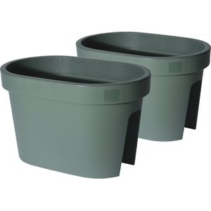 Set van 4x stuks kunststof balkon plantenpotten/bloempotten groen 40 x 25 cm ovaal 12,3 liter