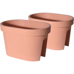 Set van 2x stuks kunststof balkon plantenpotten/bloempotten terracotta 40 x 25 cm ovaal 12,3 liter