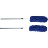 Set van 2x stuks plumeau/duster microvezel met telescoopsteel 75 - 150 cm blauw