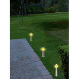 Set van 2x stuks solar tuinlamp/prikspot met bewegingssensor cilinder op zonne-energie 30 cm - Prikspots tuinverlichting