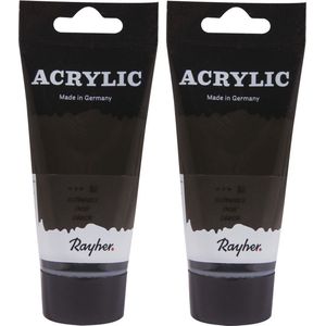 Acrylverf/hobbyverf op waterbasis - Set van 2x stuks - zwart - 75 ml - Schilderen/knutselen