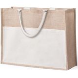 2x stuks jute/katoenen naturel strandtas 44,5 cm - Strandartikelen beach bags/shoppers
