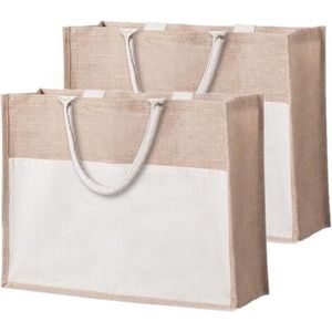 2x stuks jute/katoenen naturel strandtas 44,5 cm - Strandartikelen beach bags/shoppers