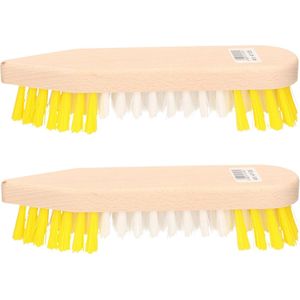 Set van 2x stuks schrobborstel hout met baard en spitse neus geel/wit - Schoonmaakartikelen/schoonmaakborstels