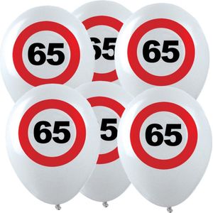 Verjaardagfeest leeftijd ballon - 65 jaar - 12x stuks - thema stopbord