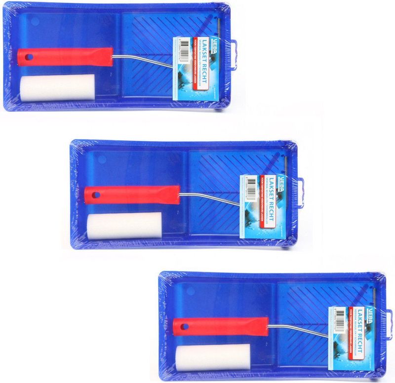 Set van 5x Stuks Lakroller Sets 10 cm Extra Fijn met Verfbak en Beugel - Verfsetjes